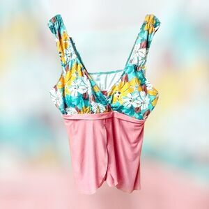 🌹 PRICE FIRM! ROSEGAL Plus Size Plunge Overlay Tropical One Piece Swimsuit.